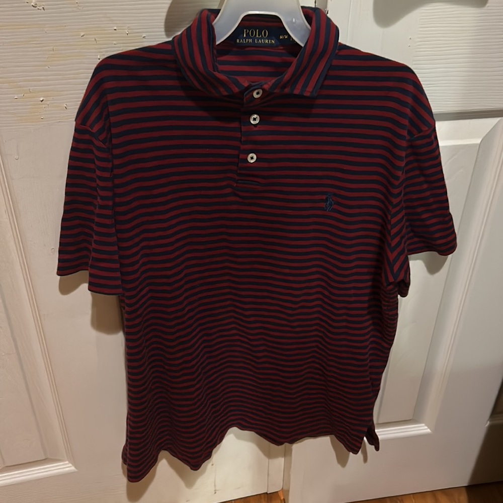 Polo by Ralph Lauren Men’s Red and Navy Blue Stripe Short-Sleeve Polo Shirt M